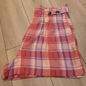 A.N.A. Women's Rayon Pleated Plaid High Waist Shorts Size 10 Pink Blue Summer